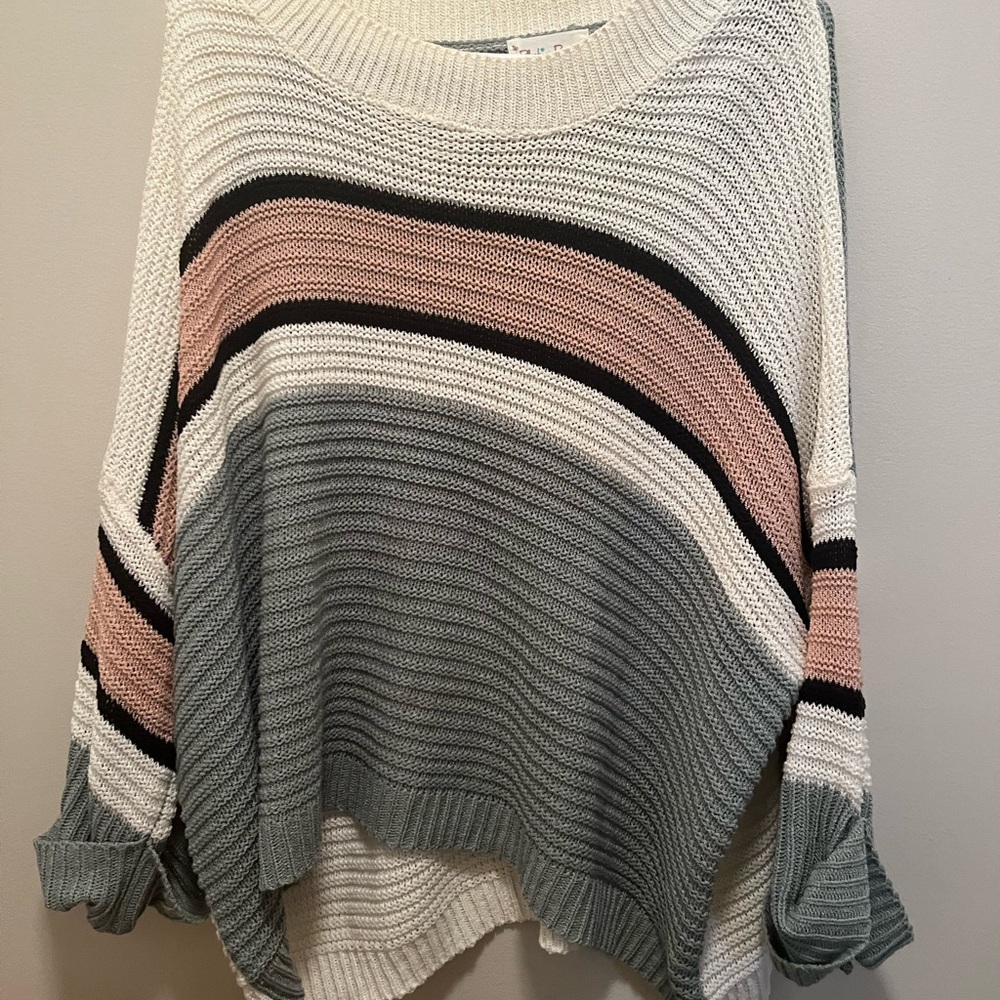 Elegant Striped Knit Top - Cream, Pink, and Gray